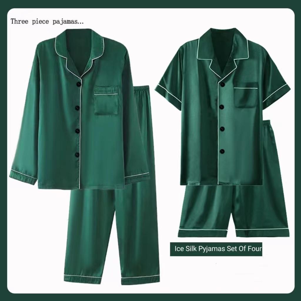 Женская пижама из четырех предметов, весна и осень, летняя пижама для пар, женская, из тонкого шелка, для дома, мужская пижамная одежда, комплект