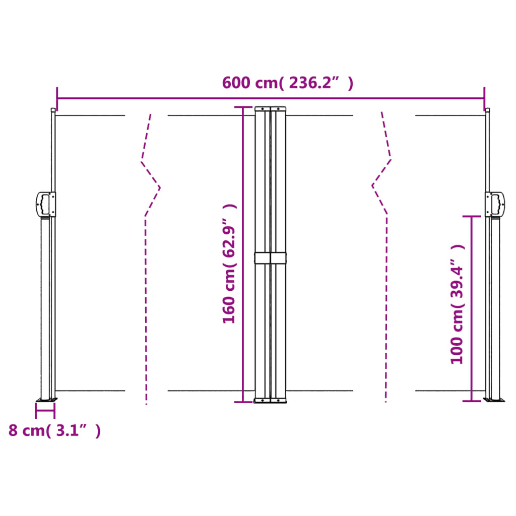 Retractable Side Awning Cream 160 x 600 cm