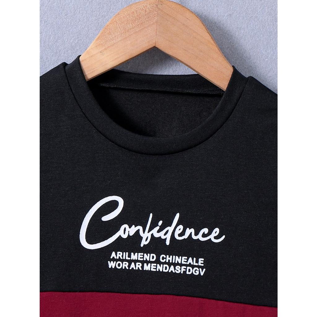 Directional Hot-Selling Boys' Patchwork Color Letter Print Loose Short-Sleeved Shorts Suit Casual Style