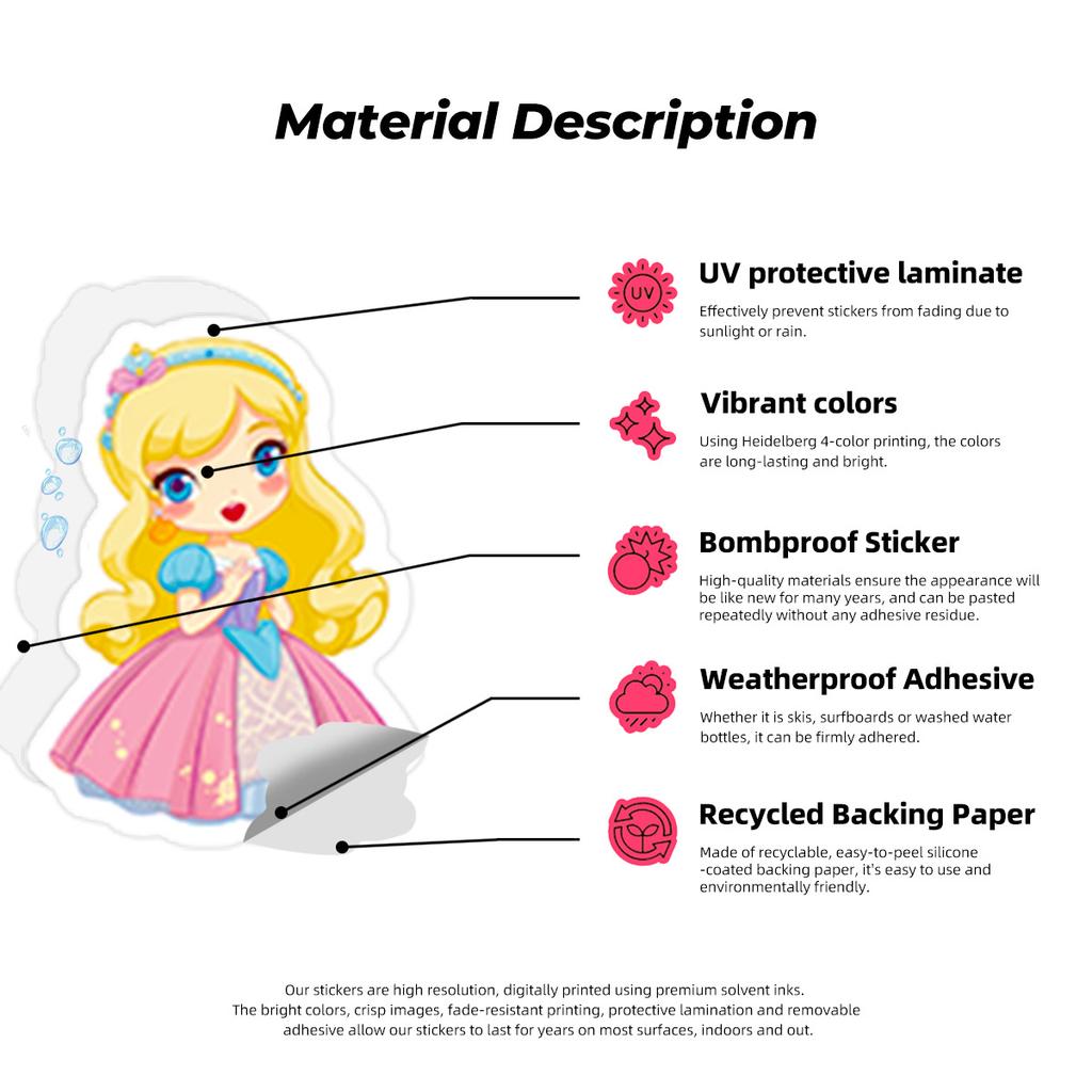 50 Cartoon Cute Princess Children's Stickers Ins Creative Waterproof Stickers Pack DIY Water Cup Computer Ipad