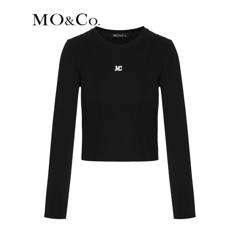 MO&Co. MC Embroidered Line Cut Cropped Long Sleeve T-Shirt