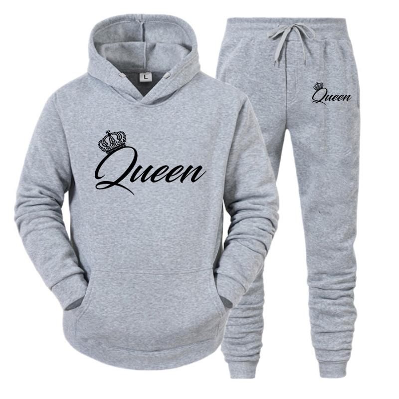 Толстовки с длинными рукавами, комплект с принтом, толстовка для пары Queen King Lover, толстовки больших размеров, трендовый спортивный костюм для пар