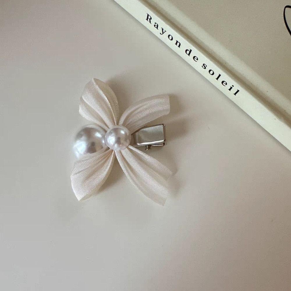 Trendy Bow Pearl  Hairpin Elegant Bangs Pearl Clips Fashion Bowknot Hair Clips  Wedding