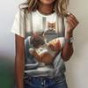 Fun Animal Pattern Women's T-shirt Cat Print Casual Short Sleeved Top