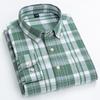 Men's Classic Fit Casual Plaid Linen Cotton Shirt Single Pocket Button-down Comfortable Soft Long Sleeve Stripe Checked Shirts