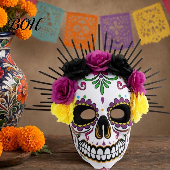 Sugar Skull Mask Mardi Gras Mask, Venetian Party Floral Masquerade Masks for Halloween Cosplay Mexican Lightweight EVA