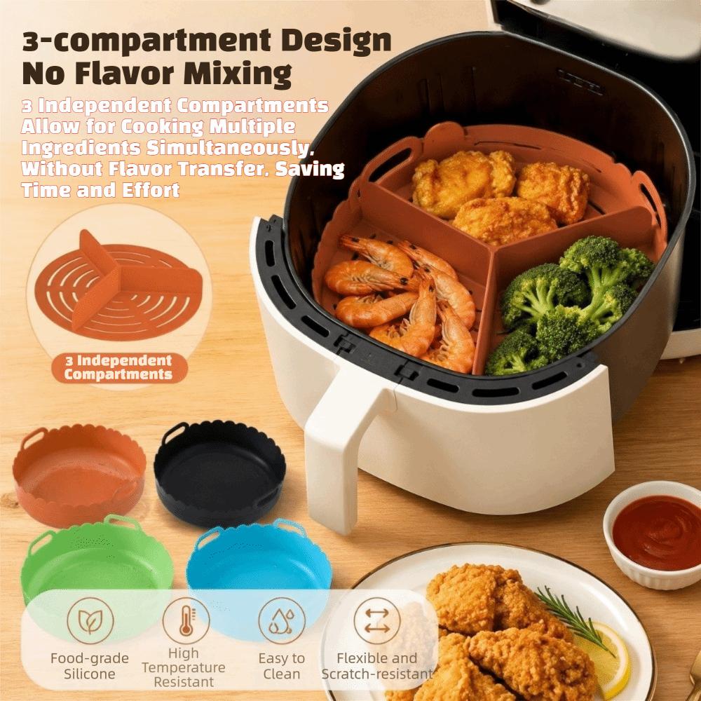 Food-grade Silicone Air Fryer Liners Multi-color Divided Airfryer Basket 3 Grids Oven Tray Home