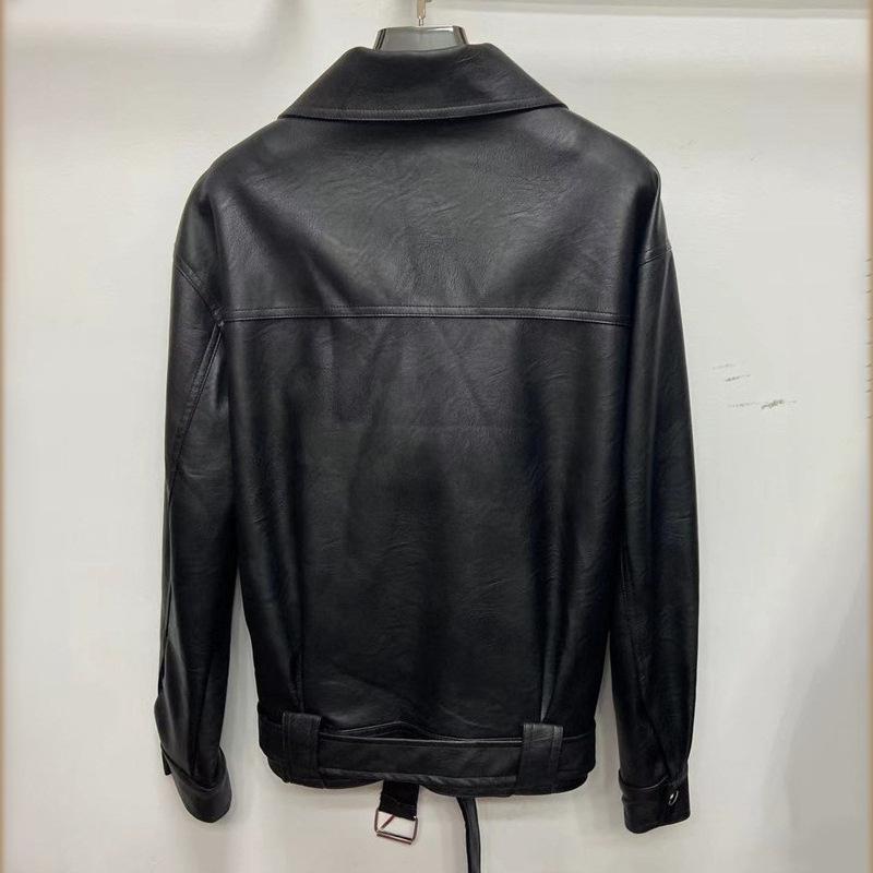 Женская кожаная куртка средней длины, весна и осень, корейский стиль, мотоциклетная кожаная куртка в стиле BF, куртка из искусственной кожи в гонконгском стиле, куртка оверсайз