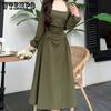 Large French Vintage Long-sleeved Dress Women's Spring Style Slim Temperament Mid-length Tea Break Skirt