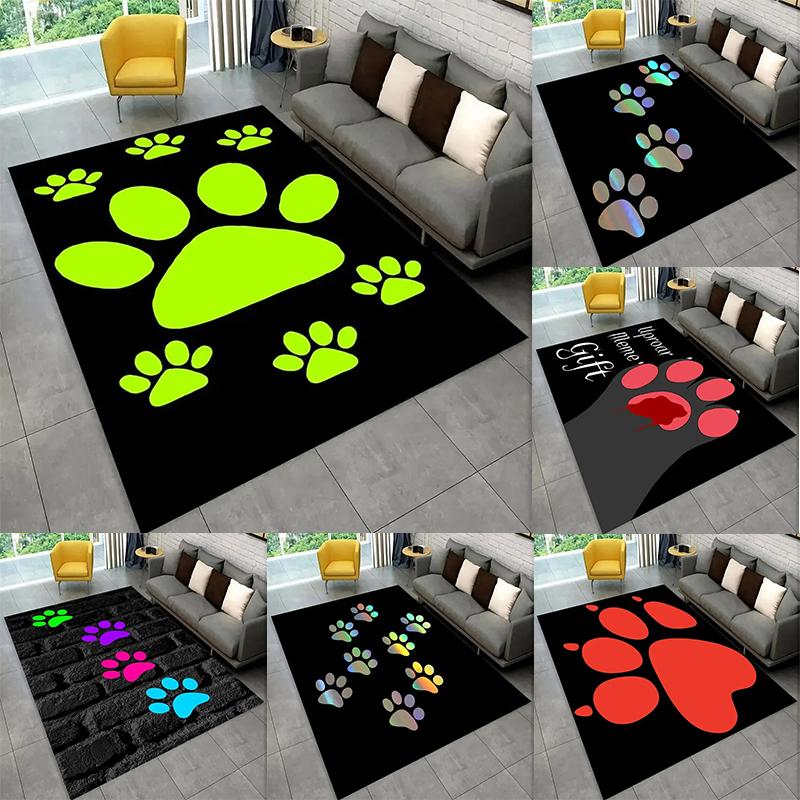 Pet Paw Pattern Rectangular Rug, Colorful Animal Paw Prints, Soft Non - Slip Carpet for Living Room Bedroom Pet Area Decor