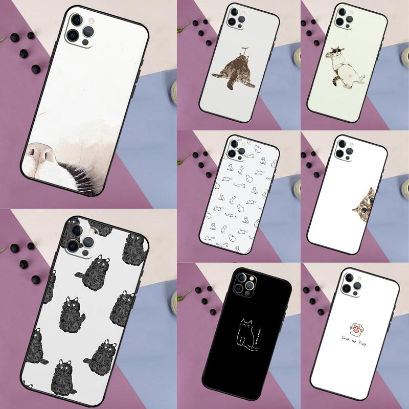 Минималистичный Чехол для Телефона с Кошками Для iPhone 16 15 11 12 13 14 Pro Max 7 8 Plus XS Max X XR Силиконовая Задняя Крышка
