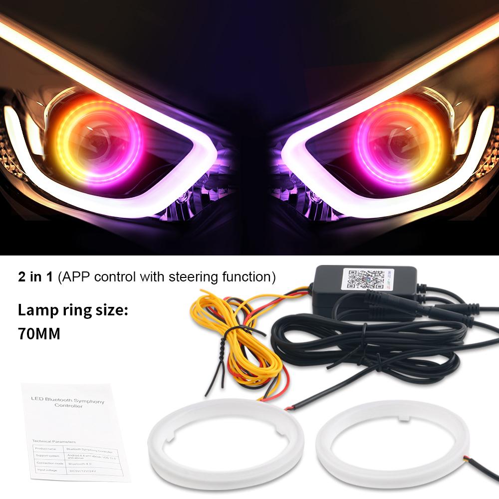 2PCS Led Angel Eyes 60mm 70mm 80mm 90mm Headlight DRL RGB DRL Halo Rings APP Bluetooth Cotton with Turn Signal Lights 12V 24V