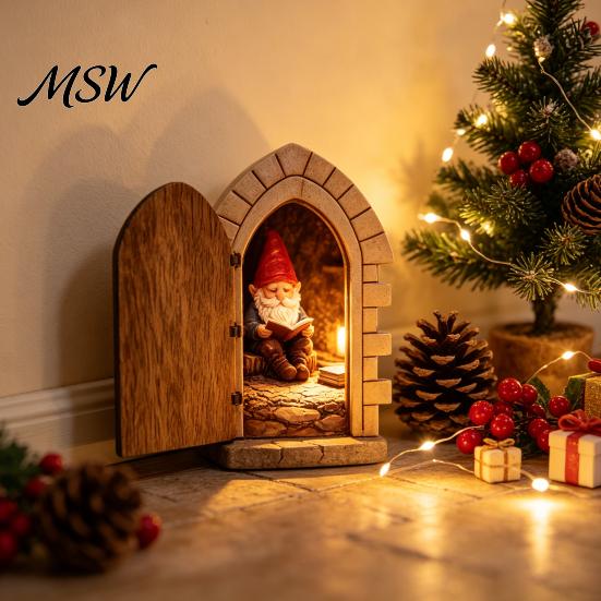 Decorative Wooden Door for Home Fairy Gnome Tabletop Ornament, Mini Elf Figurine, Whimsical Indoor Decoration Tale Garden Decor, Magical Cottage