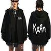 Korn Rok guruhi harfli logotipli fermuarli qalpoqli erkaklar uchun metall gothic Vintage katta oʻlchamli fermuarli qalpoqchalar Streetwear Punk sviterlari kurtkalar