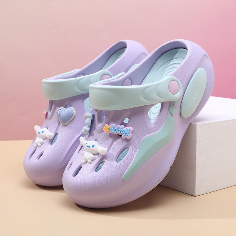 Летние детские сабо для девочек, удобные, дышащие, нескользящие, с мультяшным дизайном, пляжная обувь