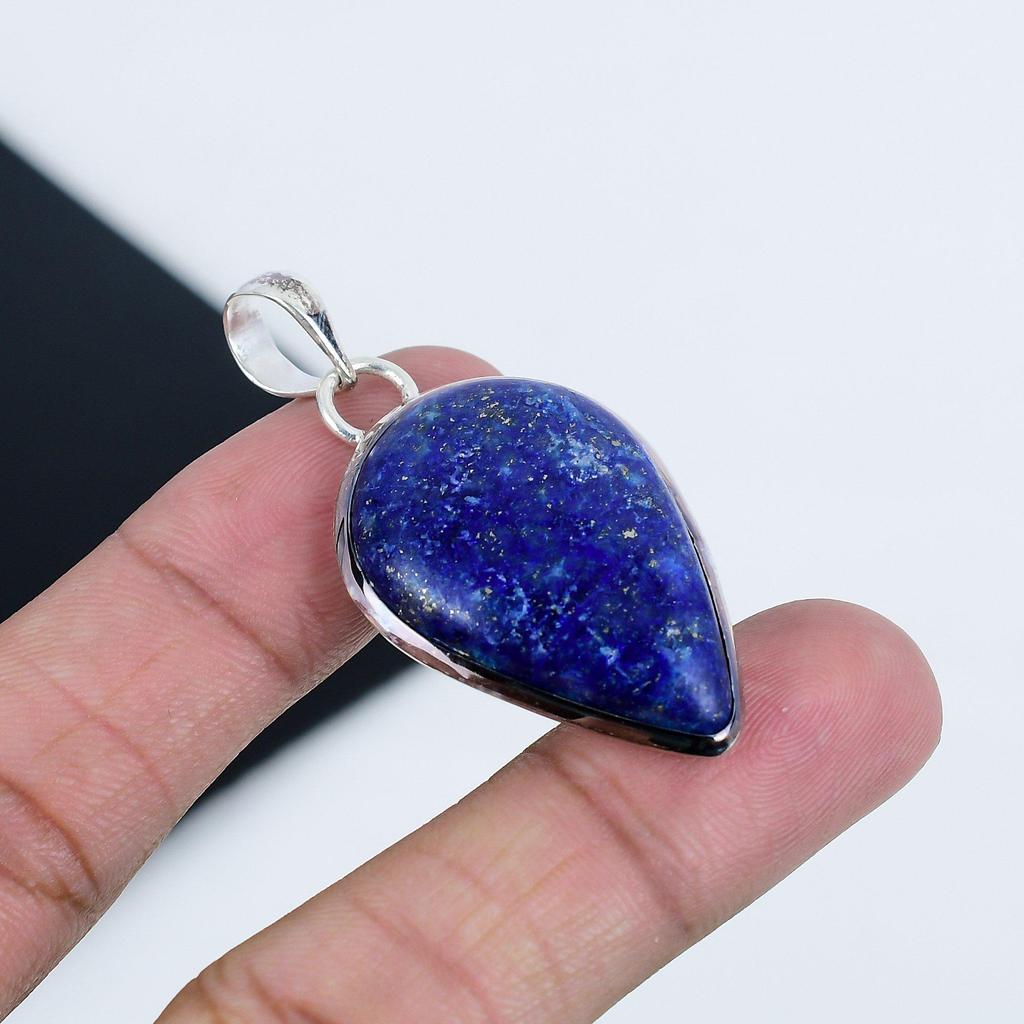 Natural Lapis Lazuli Gemstone Silver Pendant In 925 Sterling Silver - Handmade Pear Design, Everyday Wear Jewelry Thyanksginig Gift