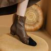Мода 2025 Осень/Зима Женские Ботинки Натуральная Кожа Женская Обувь квадратный Носок Массивный Каблук Обувь Ботильоны Современные Челси
