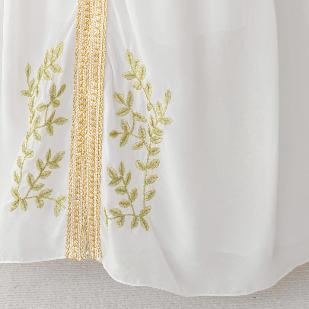 Вечернее платье из шифона с вышивкой и юбкой с лентами для девочек, с длинным рукавом