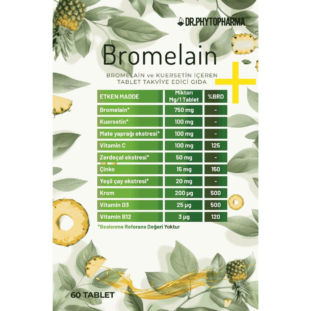 Bromelain, Quercetin, Vitamin C, Vitamin D, Vitamin B12, Mate, Zinc, Chrome Reinforcement 60 Tablets