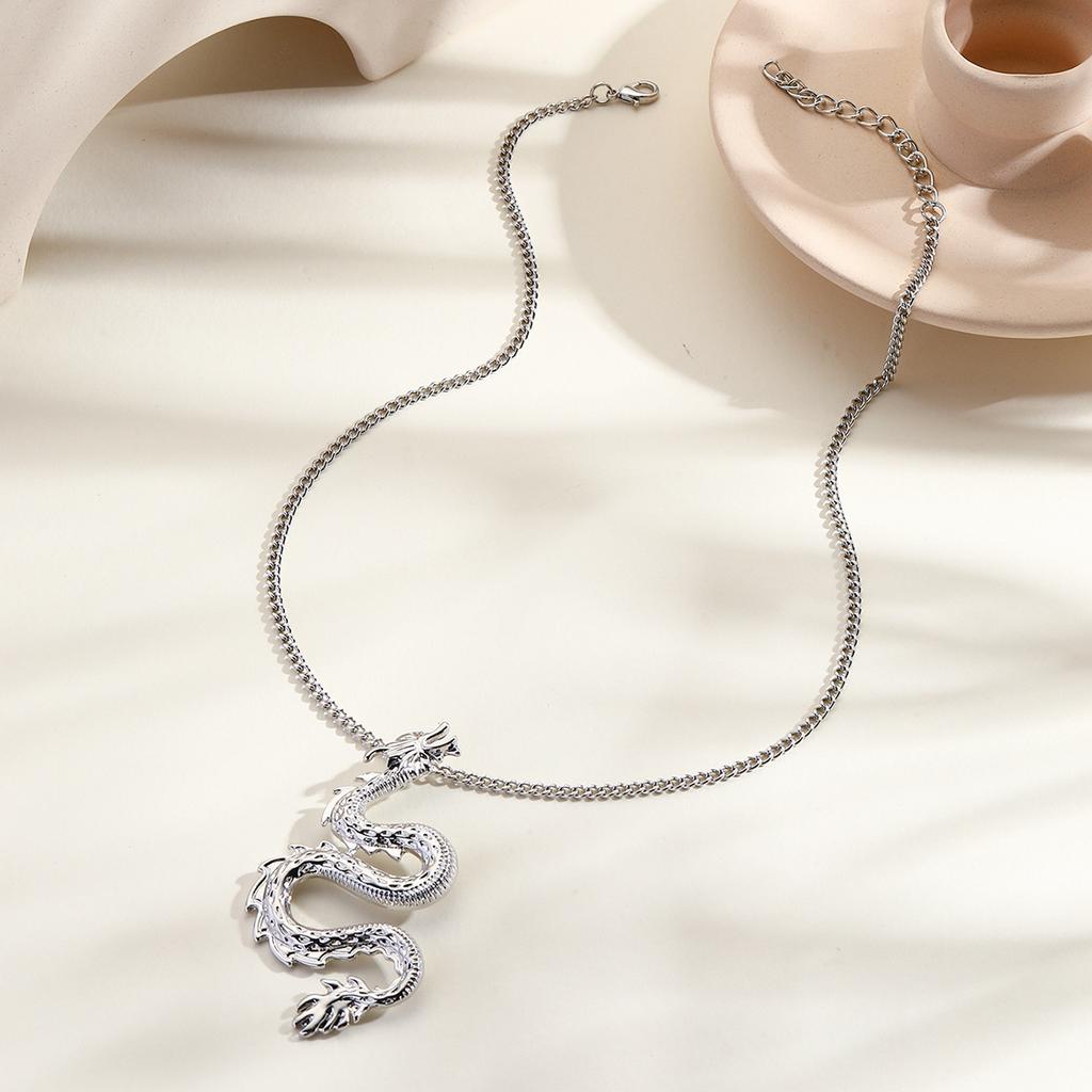 Vintage Dragon Shaped Pendant Necklace for Women Men Gothic Animals Chain Jewelry