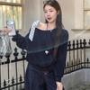 Korean-style Polka Dot Tie-shoulder Long-sleeve Hoodless Sweatshirt Women Autumn Winter Off-shoulder Pullover Hoodies