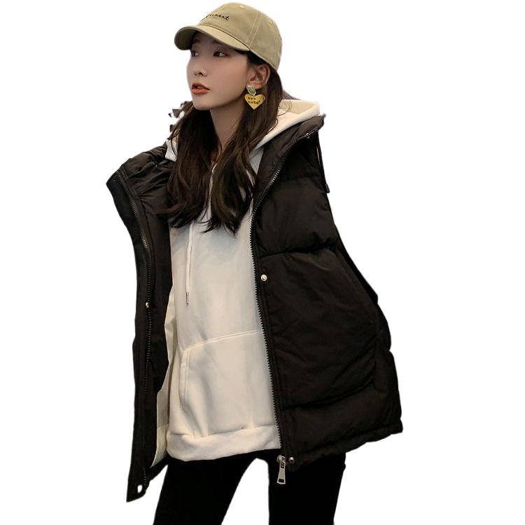 Женский пуховый хлопковый жилет с капюшоном - Новинка 2023 Осень/Зима Модный короткий свободный жилет