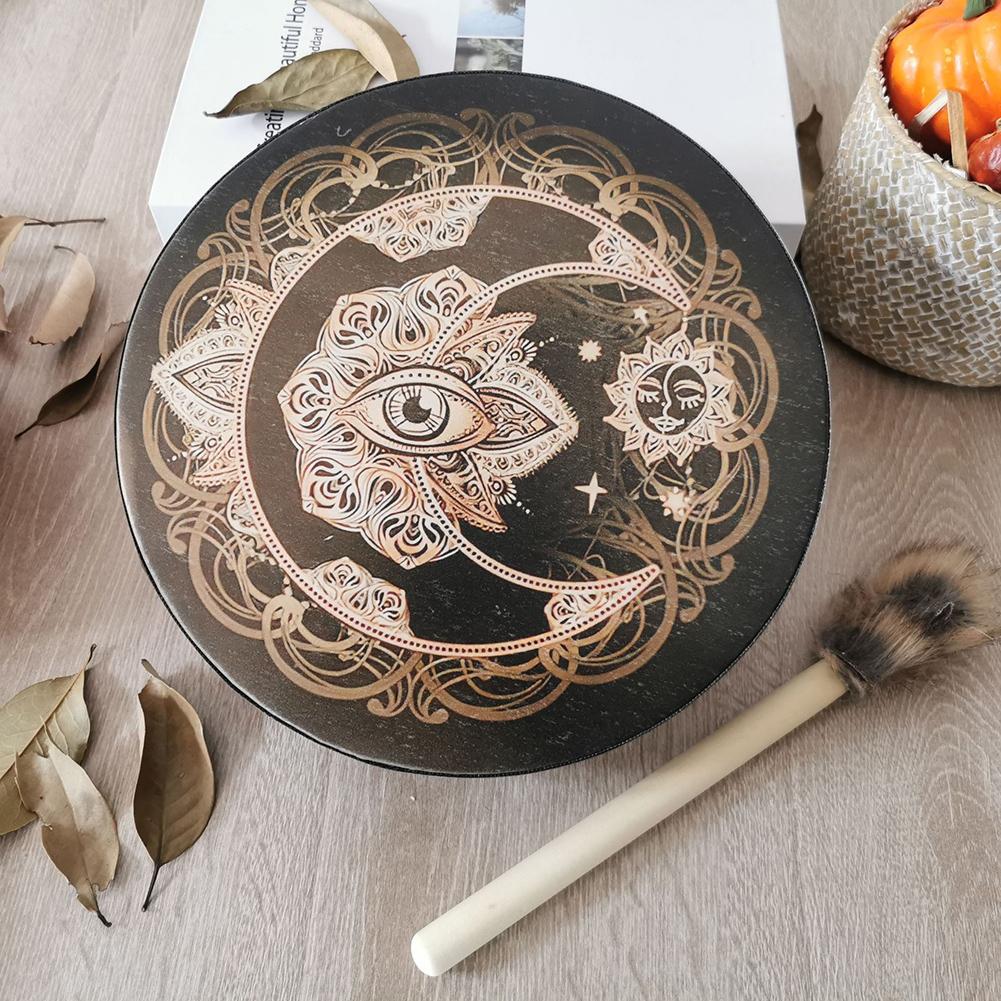 Handcrafted Shaman Drum with Tree-Shaped Wooden Frame and Polyester Sheepskin Face for Cultural and Music Enthusiasts