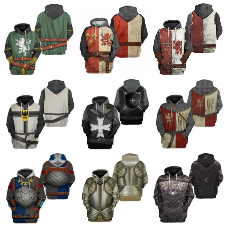 Худи-пуловер «Средневековый рыцарь» для мужчин и женщин с ярким дизайном 3D-печати