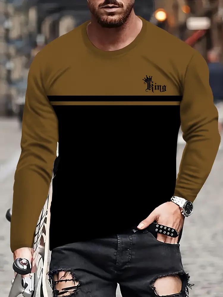 Яркая футболка с круглым вырезом и длинными рукавами, мягкая, дышащая и удобная, с цветным рисунком и принтом букв