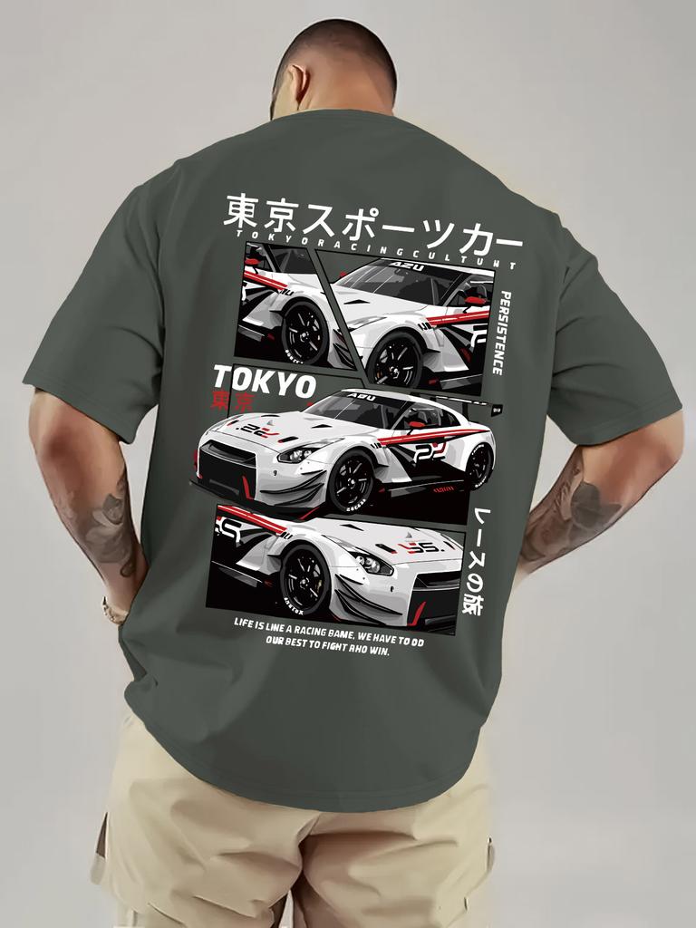 Мужская футболка с графикой Tokyo Racing, свободного кроя, повседневная, с коротким рукавом, с японским текстом, дизайн автомобиля, дышащая, летняя