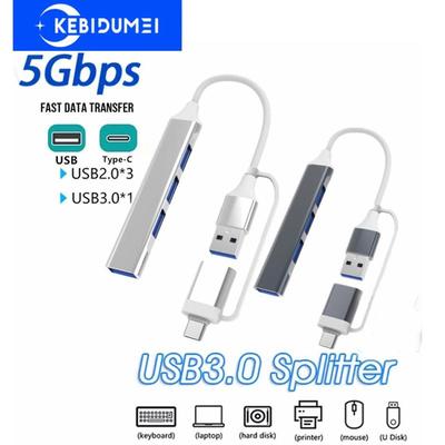 USB-концентратор типа C Высокоскоростной разветвитель USB C USB 3.0 4-портовый мультиадаптер Функция OTG для аксессуаров для ноутбуков Поддерживает клавиатуру, мышь U Disk Printe
