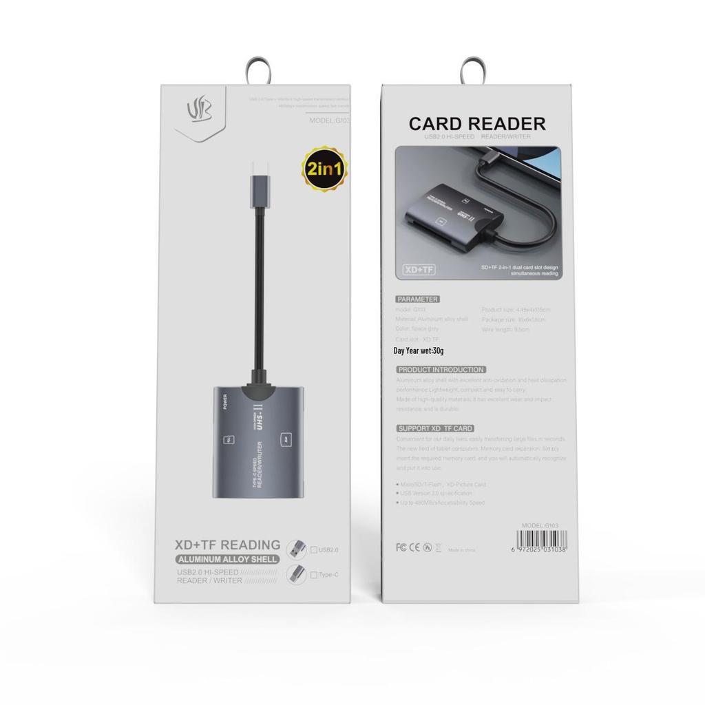 Многофункциональный высокоскоростной кардридер USB: TF, XD, Type-C, Алюминиевый сплав