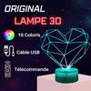 Lampe de Chevet 3D LED - Fabriquée en France - Coeur Stylisé - Multicolore - Télécommande - Tactile