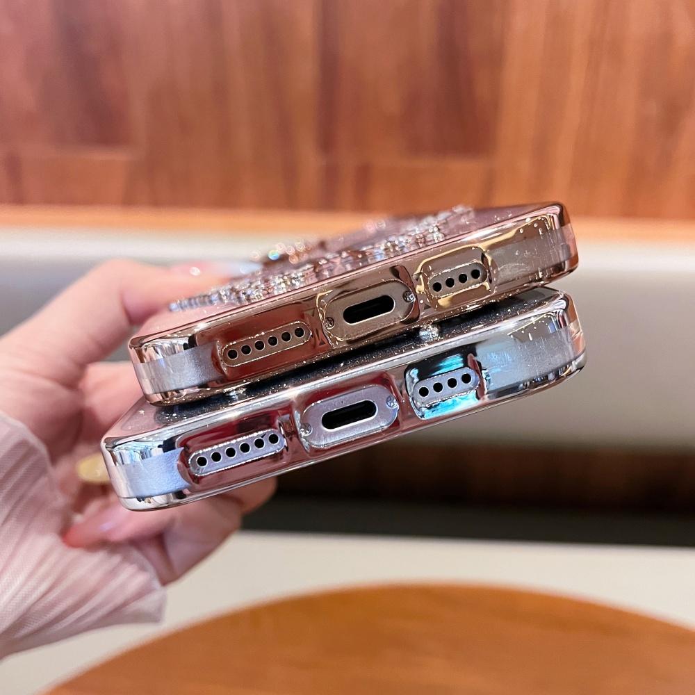 For iPhone 16 Pro Max Rhinestone Butterfly Cover For iPhone 11 12 13 14 15 Plus Gradient Color Flash Electroplated Luxury Shell