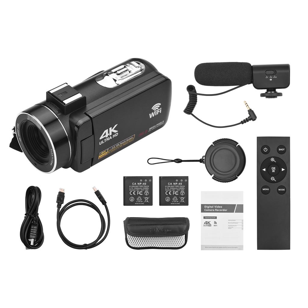4K Digital Video Camera WiFi Camcorder DV Recorder 56MP 18X Digital Zoom 3.0 Inch IPS Touchscreen