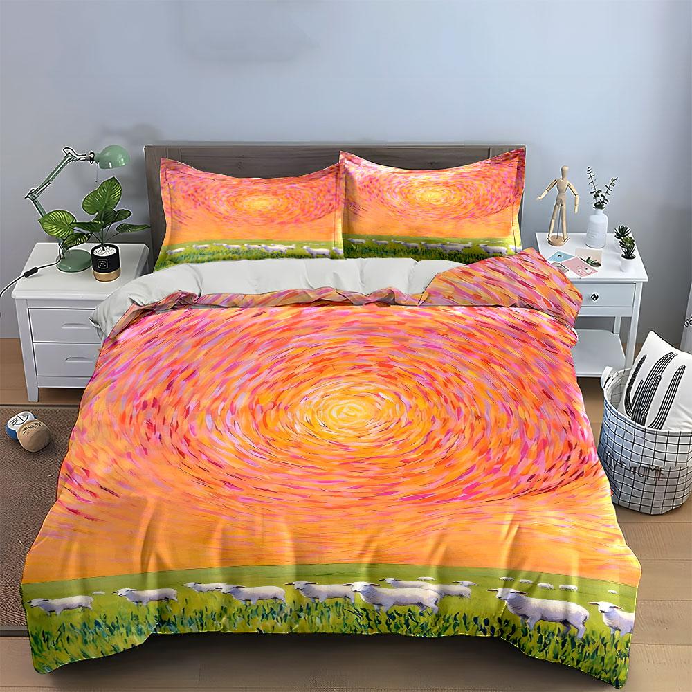 Swirling sunset with sheep. Bedding sets Duvet cover sets Duvet covers Pillowcases(1 * Duvet Cover 2 * Pillowcases without duvet insert)