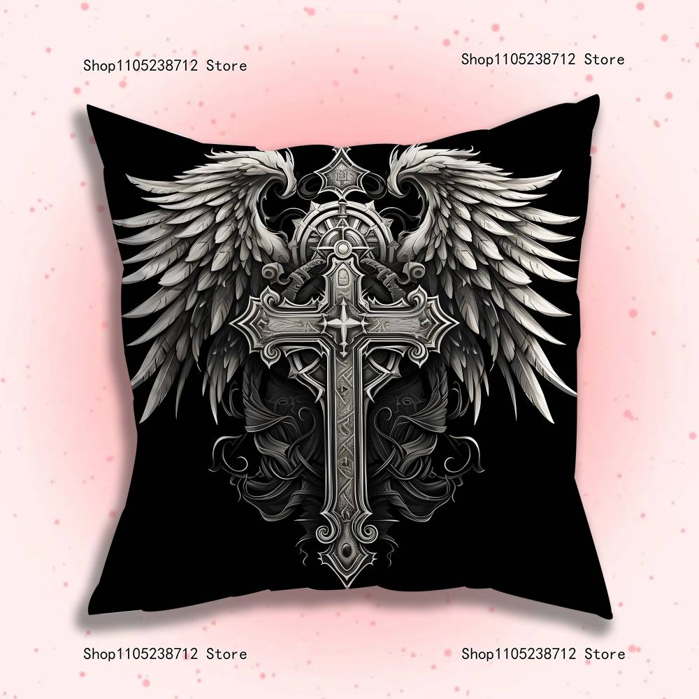Cyber Sigil Cross Goth Pillow Covers Cartoon Sofa Decorative Home Double-Sided Printing Short Plush Cute Cushion Cover