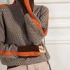 Geometric Pattern Knit Sweater With Color Block Edges For Women Fall