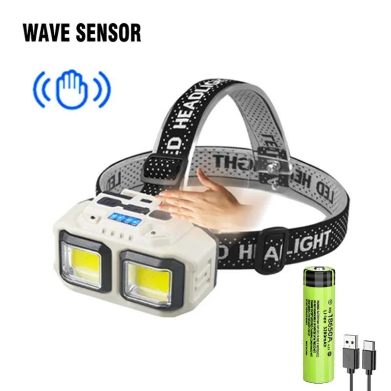 Мощный налобный фонарь COB с USB-перезаряжаемым фонариком, водонепроницаемый налобный фонарь для кемпинга, рыбалки, горнодобывающей промышленности, фонарь