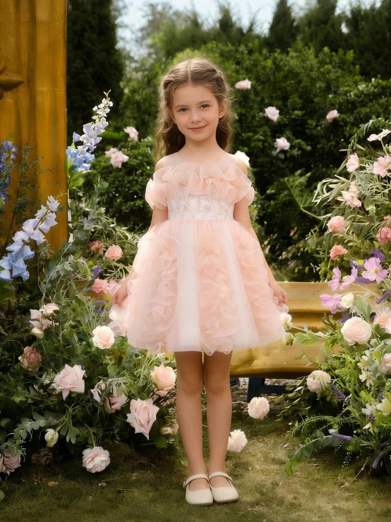 Девочкино платье-принцесса с рюшами из сетки - Нарядное для праздника и выступления на пианино
