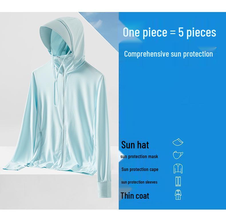 UPF50+ Ice Silk Sun Protection Jacket with Detachable Hood - Breathable Anti-UV Outerwear for Men and Women