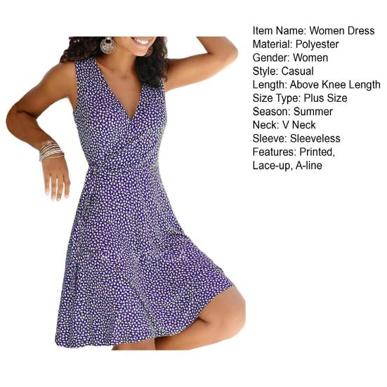 Летнее женское платье с V-образным вырезом без рукавов А-силуэта с большим подолом, приталенное, плюс размер, на шнуровке, с принтом, курортное мини-платье, короткое платье для шоппинга для свиданий