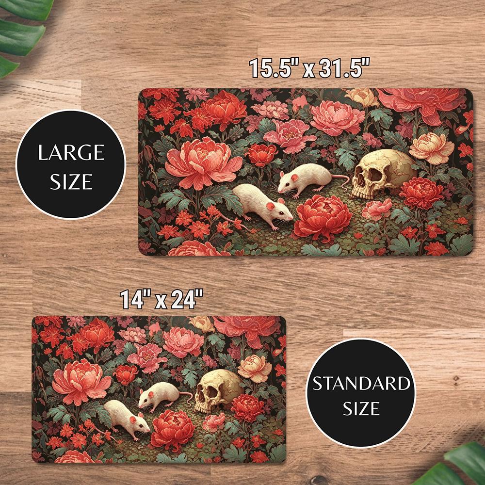 Floral Mouse Skull Trading Card Game Playmat 600X350 TCG Play Mat Magic MTG Non-Slip Durable Stitched Edge Gathering Card Mats