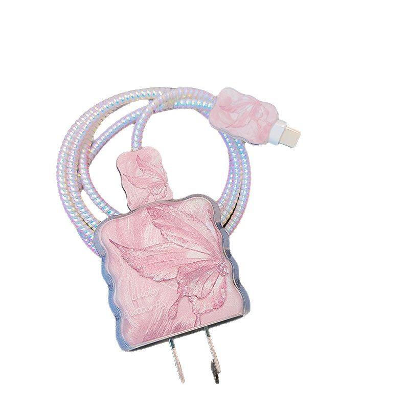Pink Butterfly Apple 11 Charger Protective Cover 11promax Applicable to iPhone11 Fast Charging Head 11 Soft Case 10W