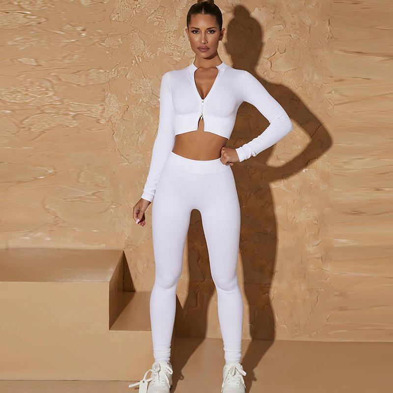 Горячий стиль спортивный фитнес-костюм на молнии: Женский бесшовный комплект для йоги с длинным рукавом и брюками