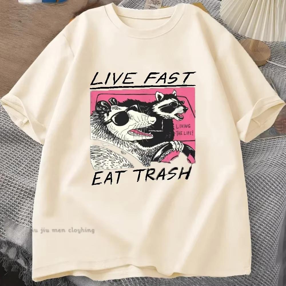 Футболка Live Fast Eat Trash для мужчин и женщин, горячая распродажа, новая хлопковая футболка, свободная, повседневная, унисекс, топы, футболки с графическим принтом, футболки Harajuku