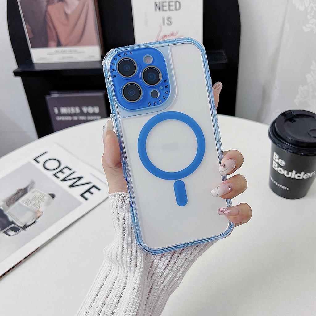 For iPhone 16 Pro Max Magnetic Case Clear Colorful Frame TPU + PC Phone Back Cover with Lens Film