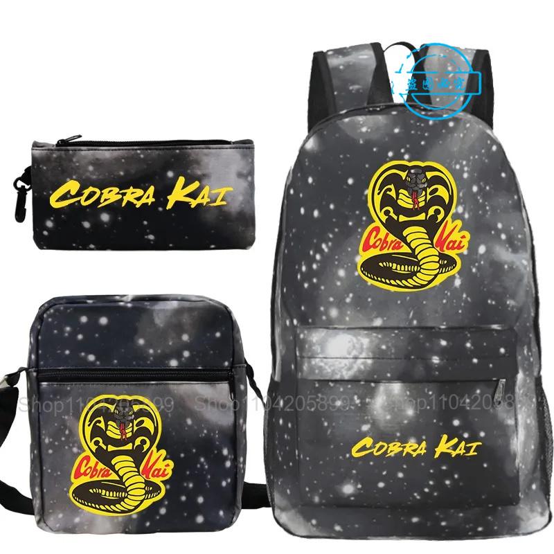 3 шт. Рюкзаки Cobra Kai Аниме Мочила Девочки Мальчики Подарок Студент Подросток Школьные Сумки Унисекс Дорожная Сумка Сумка Через Плечо Пенал