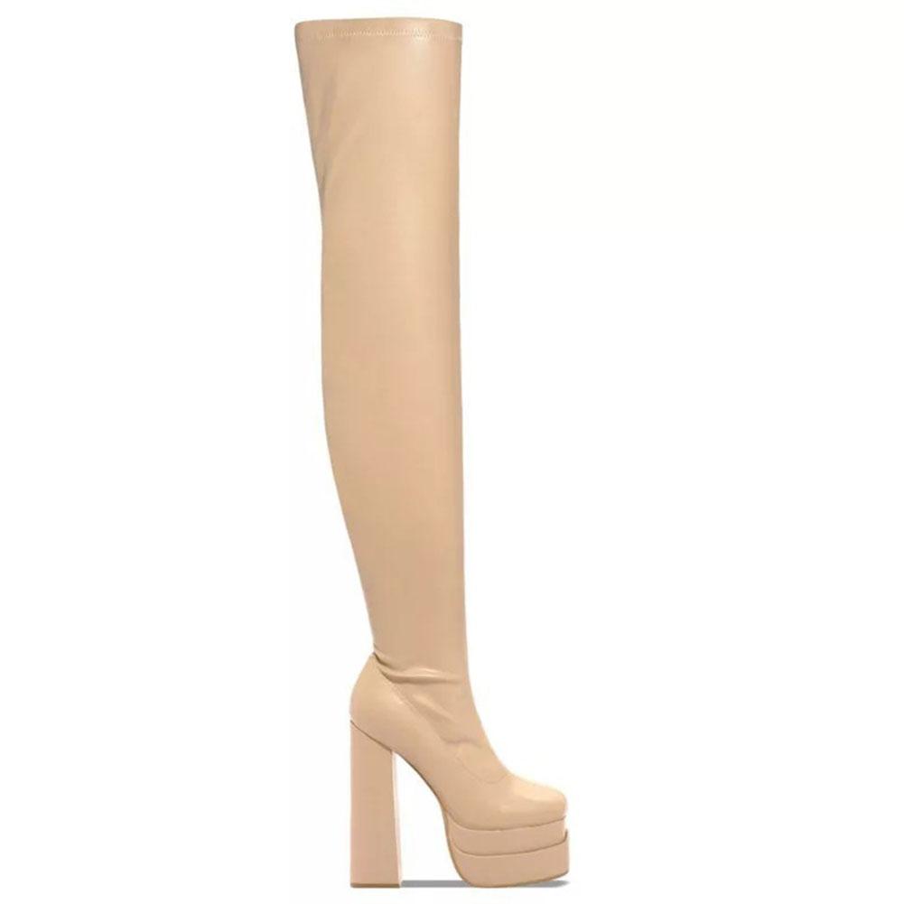 Двойная платформа супер высокие каблуки женские сапоги выше колена элегантные сексуальные удобные теплые женские туфли зимние сапоги