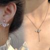Розовые Крылья Ангела Сердце Кулон Ожерелье Серьги с Бахромой Женские Ювелирные Изделия